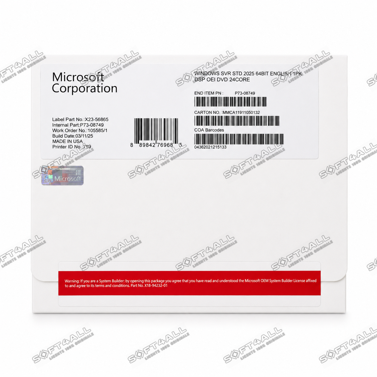 MICROSOFT Windows Server Standard 2025, 24 Cores, 64 bit, Engleza, OEM