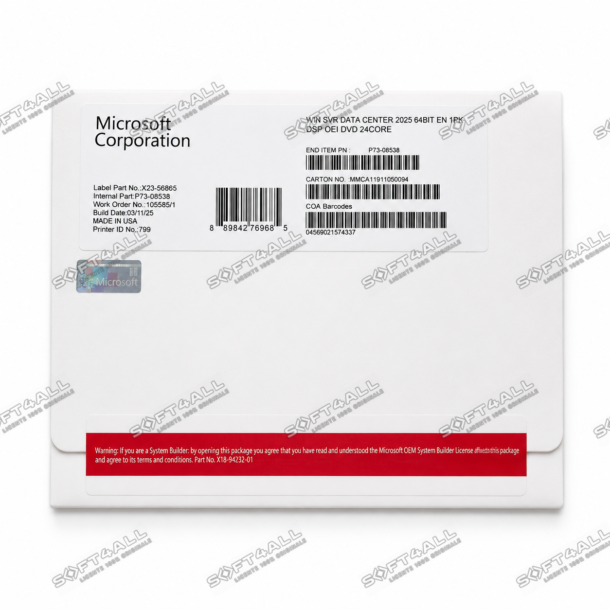 MICROSOFT Windows Server Datacenter 2025, 24 Cores, 64 bit, Engleza, OEM
